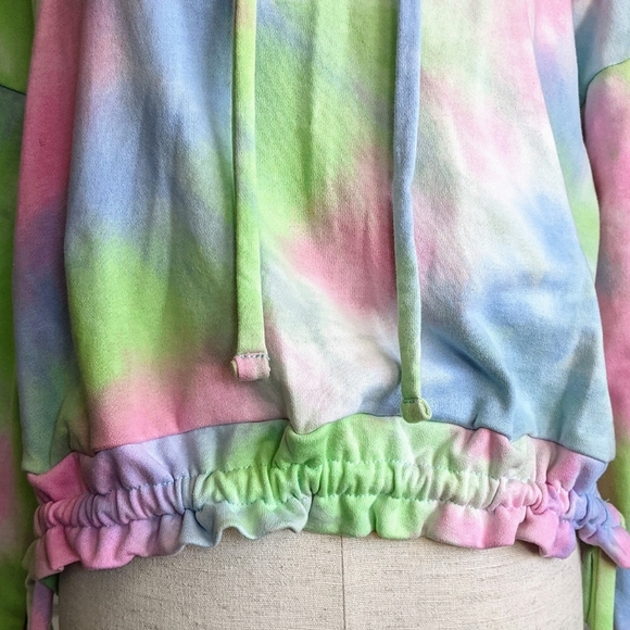 Blank NYC Hoodie Tie Dye Long Sleeve Pullover Ruched Hem Ties Multicolor M NWT - Picture 15 of 16